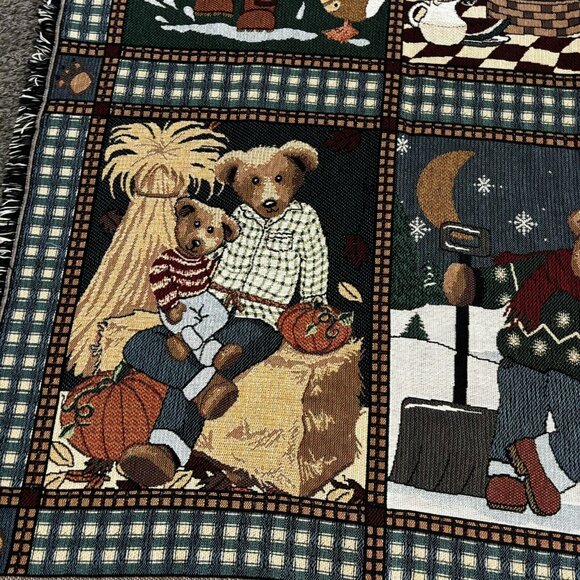 Vintage New Nwot Teddy Bears Tapestry 4 Seasons Throw Blanket Decor 46x60" - Picture 8 of 8